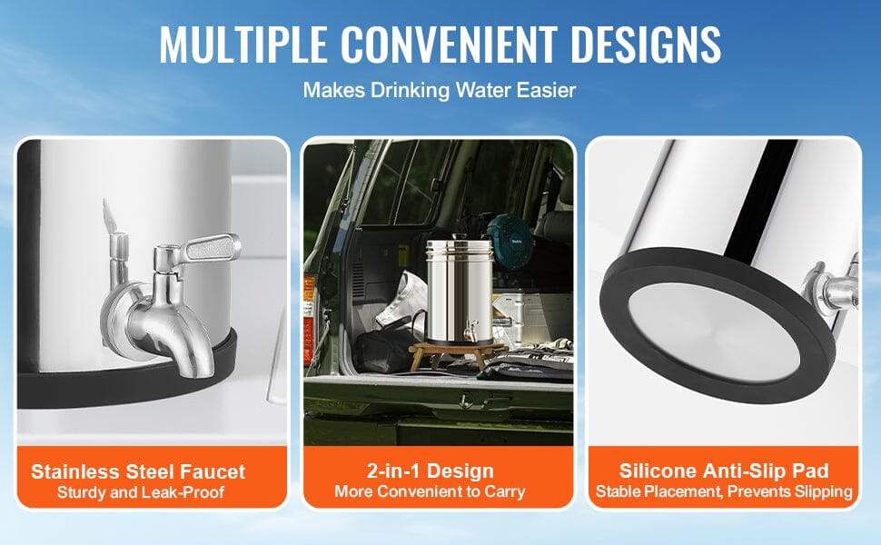 Filtre à Eau par Gravité 5,7 L Inox 304 – 2 Filtres à Charbon Actif