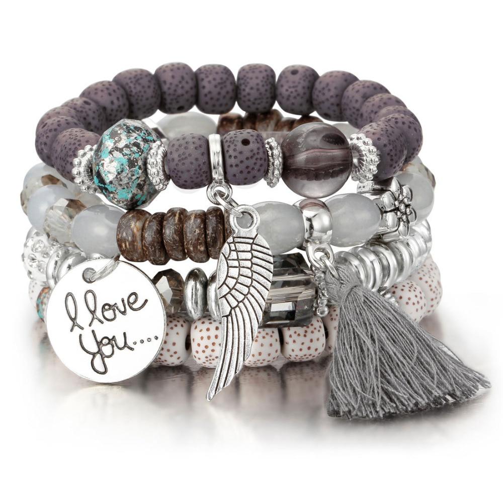 Lot de 4 bracelets en perles de cristal