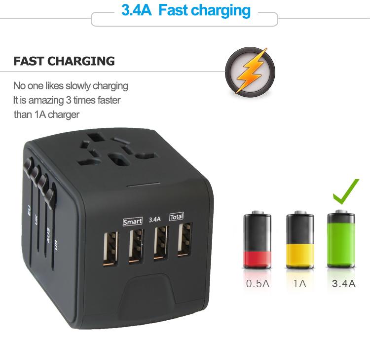 adaptateur prise anglaise US, EU, AU & Asie
