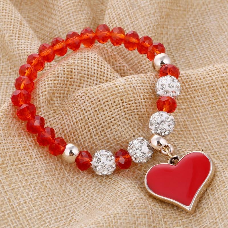 Bracelet perles de cristal avec pendentif cœur