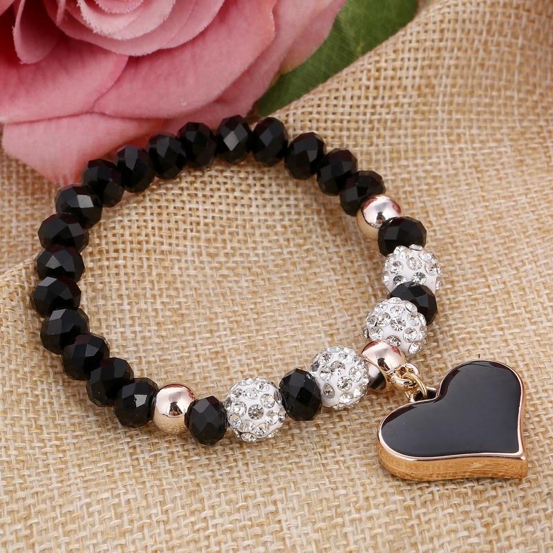 Bracelet perles de cristal avec pendentif cœur