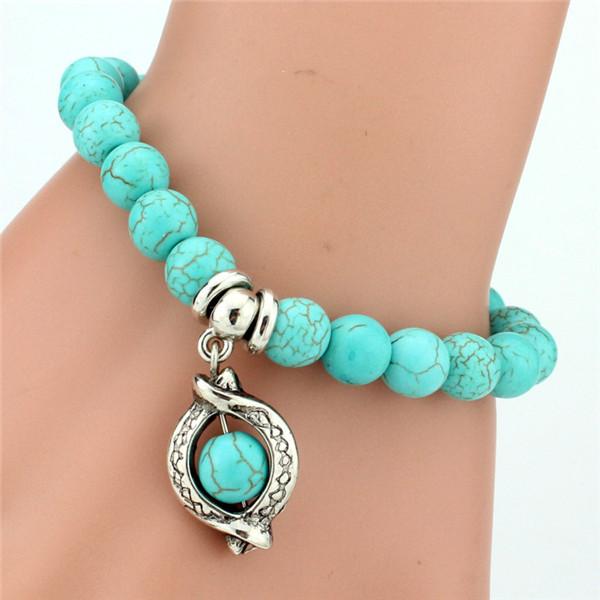 Bracelet En Pierre Turquoise - 23 Perles 8mm + Pochette - Occasion - Longueur 17-18 Cm