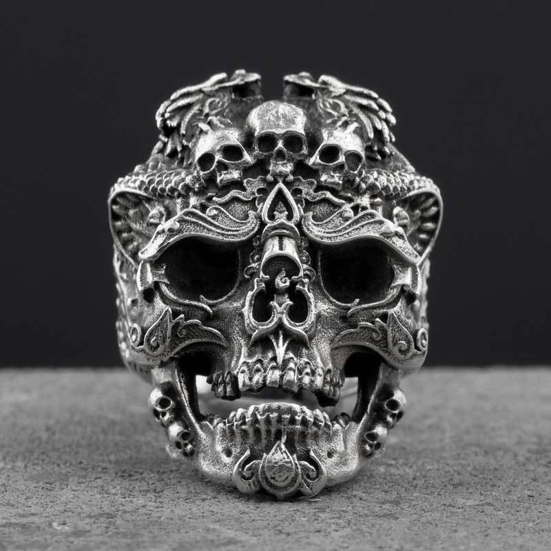 Bague Ouverte Premium Tête De Mort En Argent Massif