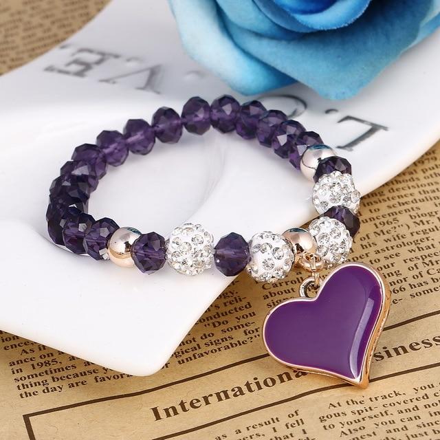 Bracelet perles de cristal avec pendentif cœur