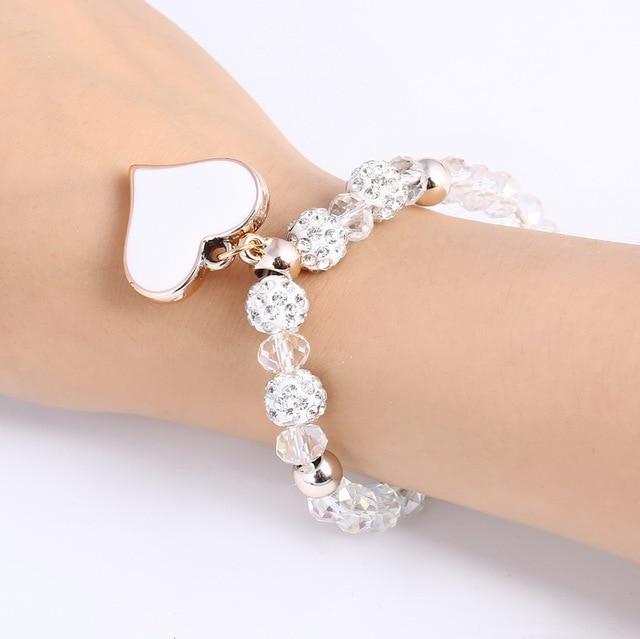 Bracelet perles de cristal avec pendentif cœur