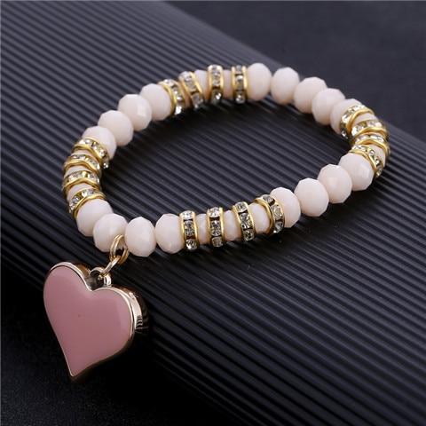 Bracelet perles de cristal avec pendentif cœur