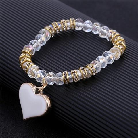 Bracelet perles de cristal avec pendentif cœur