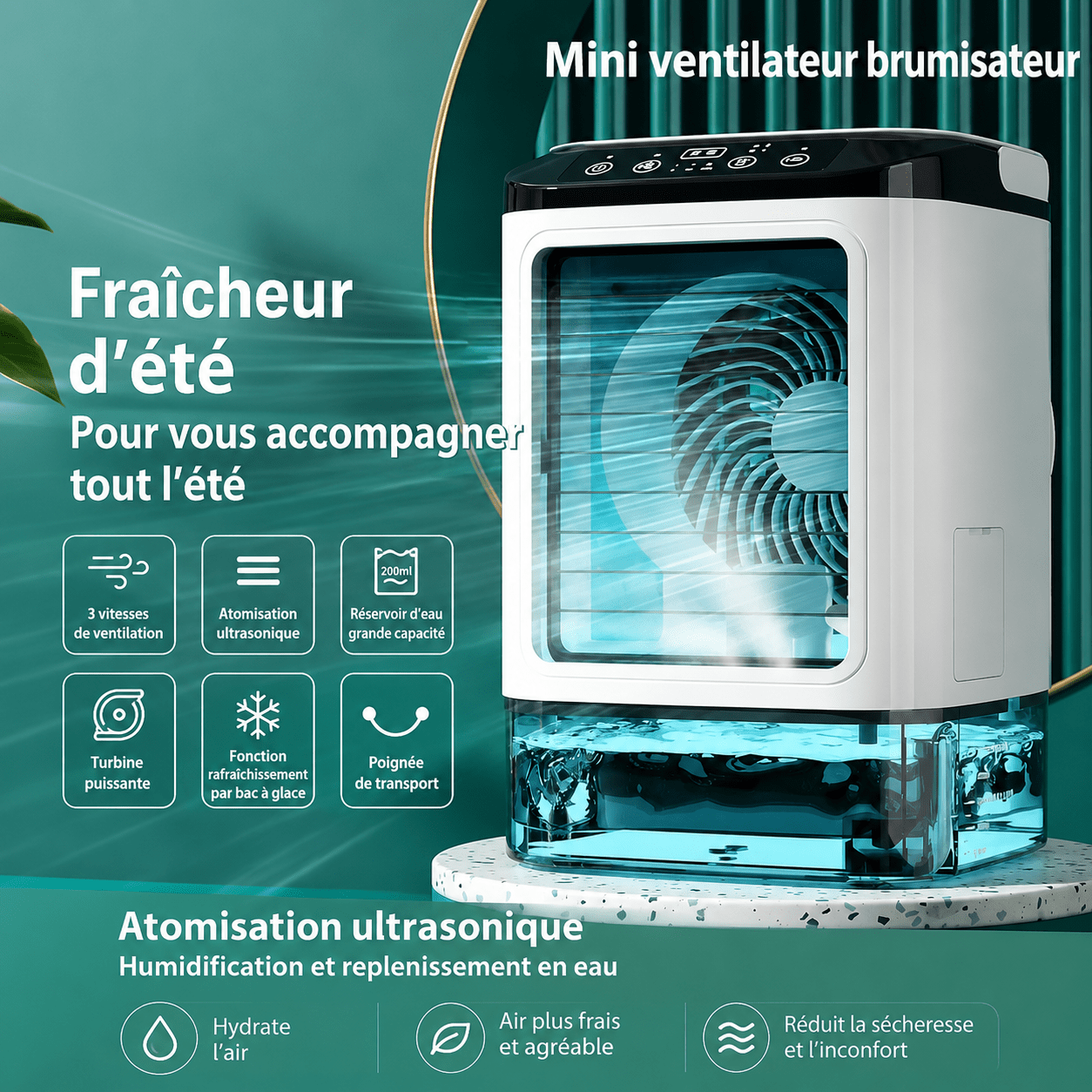 Rafraîchisseur d'Air Portable USB – Mini Ventilateur Humidificateur à Double Brumisation