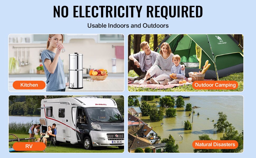 Filtre à Eau par Gravité 5,7 L Inox 304 – 2 Filtres à Charbon Actif