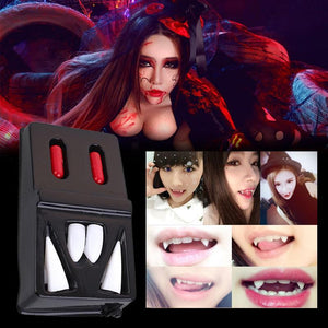 4 fausses dents de vampire+ faux sang