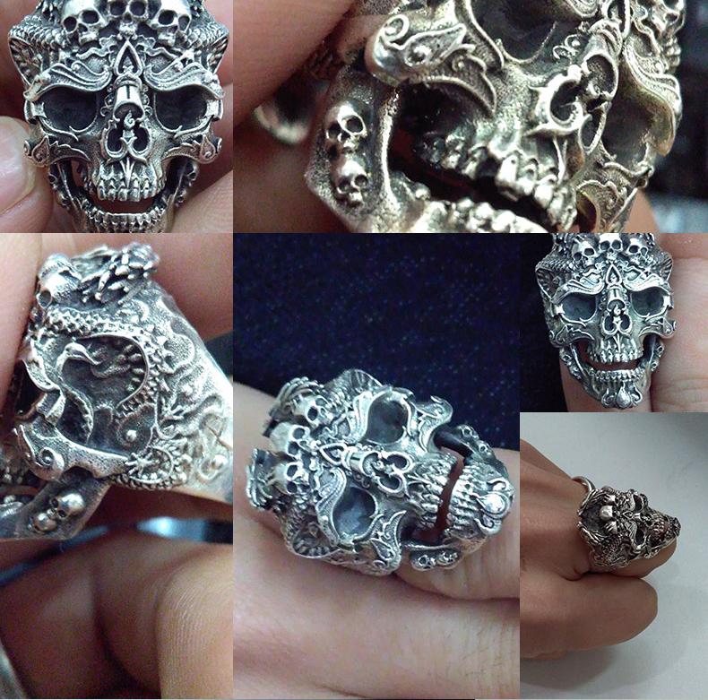 Bague Ouverte Premium Tête De Mort En Argent Massif
