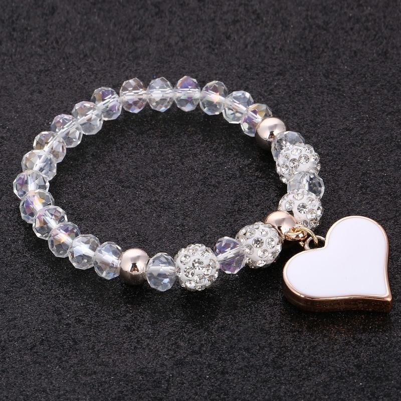 Bracelet perles de cristal avec pendentif cœur