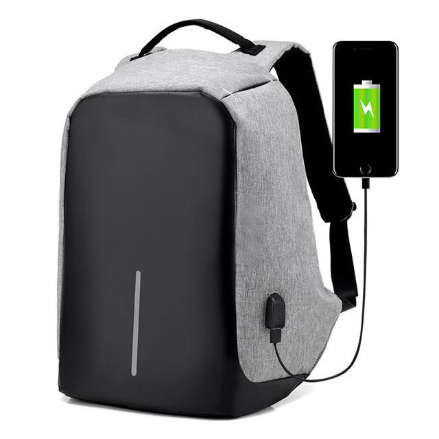 sac à dos anti-vol gris avec chargeur usb