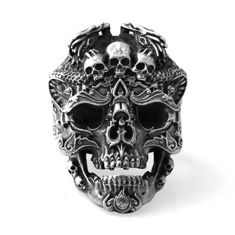 Bague Ouverte Premium Tête De Mort En Argent Massif