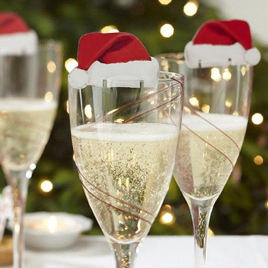 Ensemble de 10 bonnets de noel de décoration pour coupes de champagnes