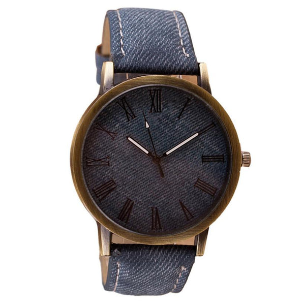 Montre vintage à quartz en cuir véritable marron avec incrustations de bois