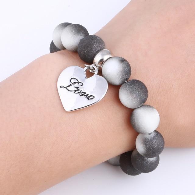 Bracelet perles de cristal avec pendentif cœur