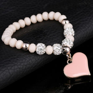 Bracelet perles de cristal avec pendentif cœur