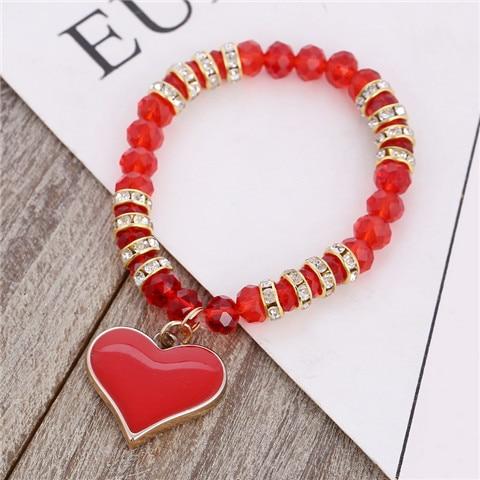 Bracelet perles de cristal avec pendentif cœur
